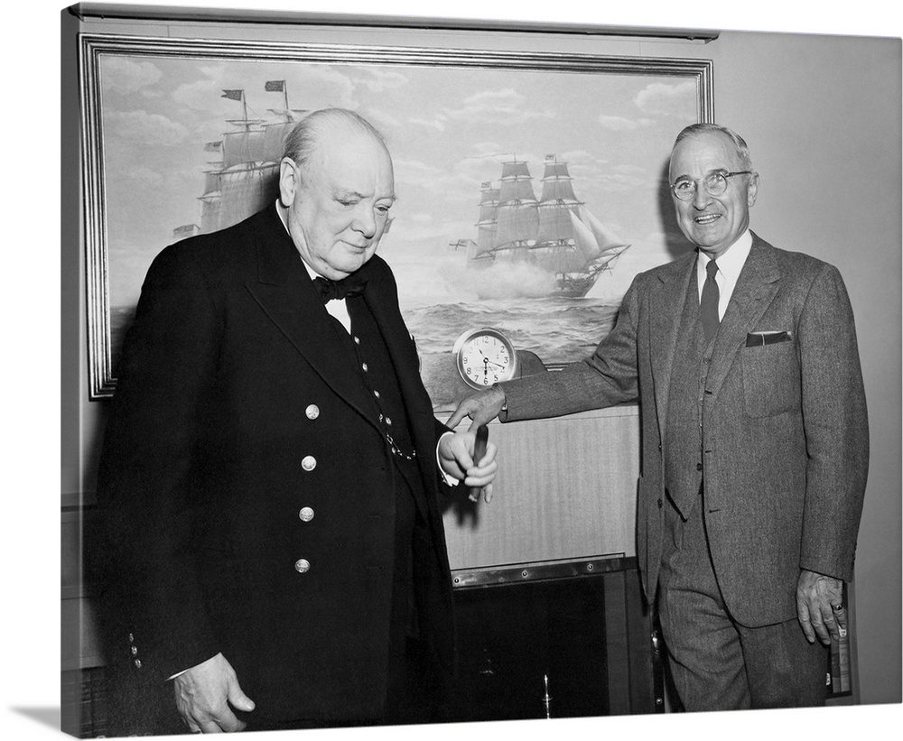 UK Prime Minister Winston Churchill and U.S. President Harry S. Truman during a moment on the Presidential Yacht.