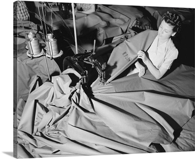 Woman fabricates pup tents for US Army, circa 1941