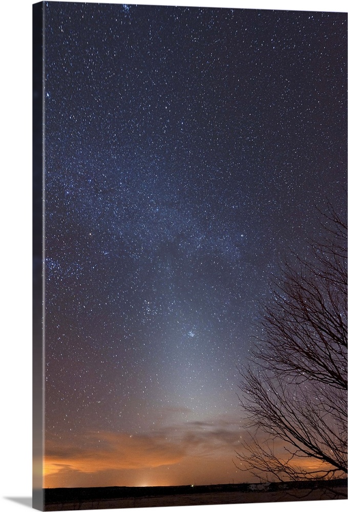 The Winter Zodiacal Light crosses the Milky Way shortly after sunset, Crowell, Texas.