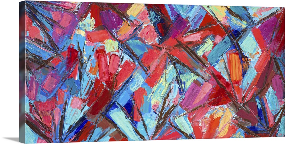 Vivid blue and red abstract artwork.