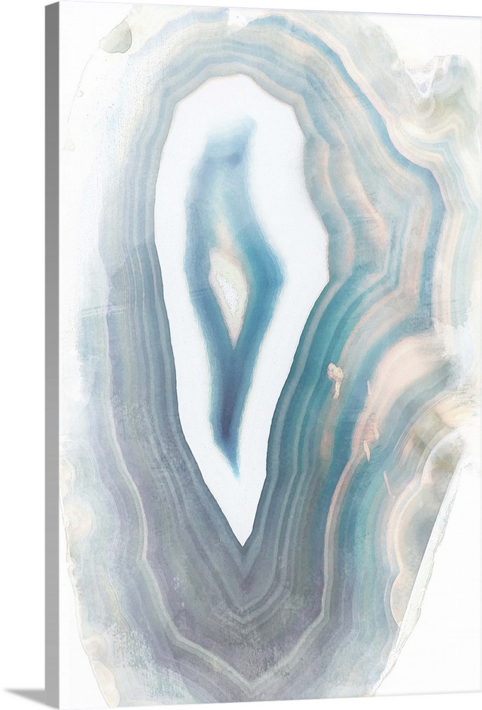 Watercolor painting of a blue polished agate stone.