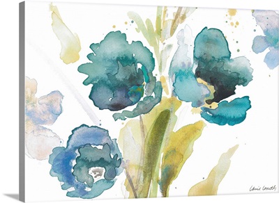 Blue Watercolor Modern Poppies II