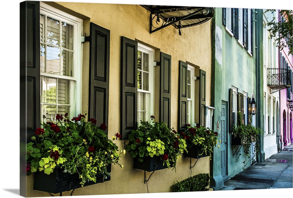 Colorful building facades in Charleston, South Carolina.