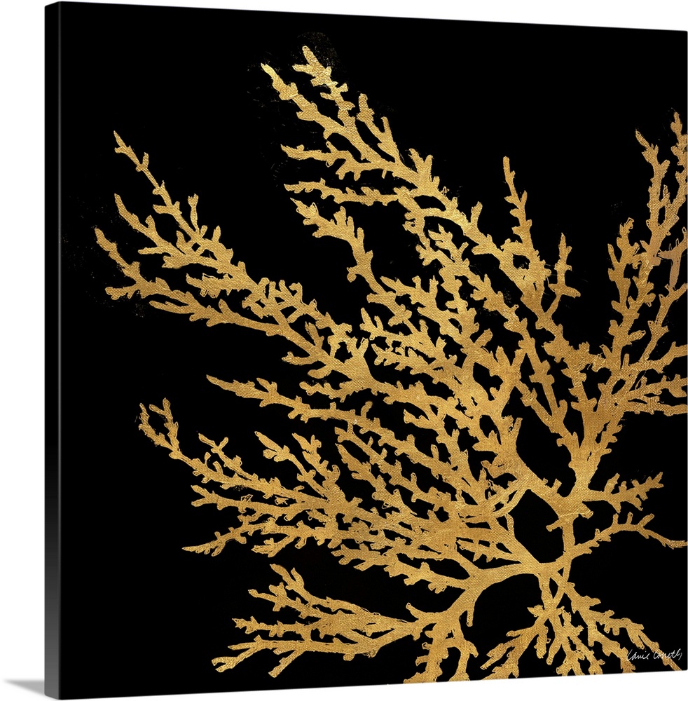 Decorative artwork of a coral silhouette against a black background.