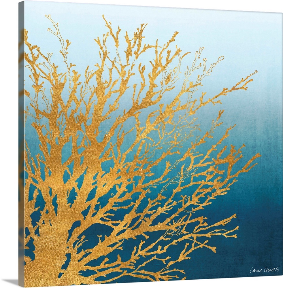 Coastal Coral on Bright Teal I Wall Art, Canvas Prints, Framed Prints