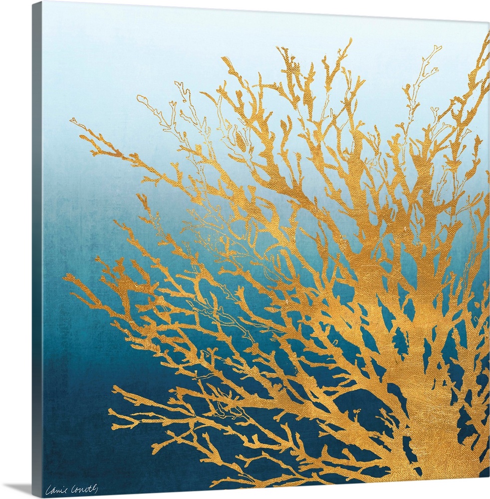 Decorative artwork of a coral silhouette against a gradient.