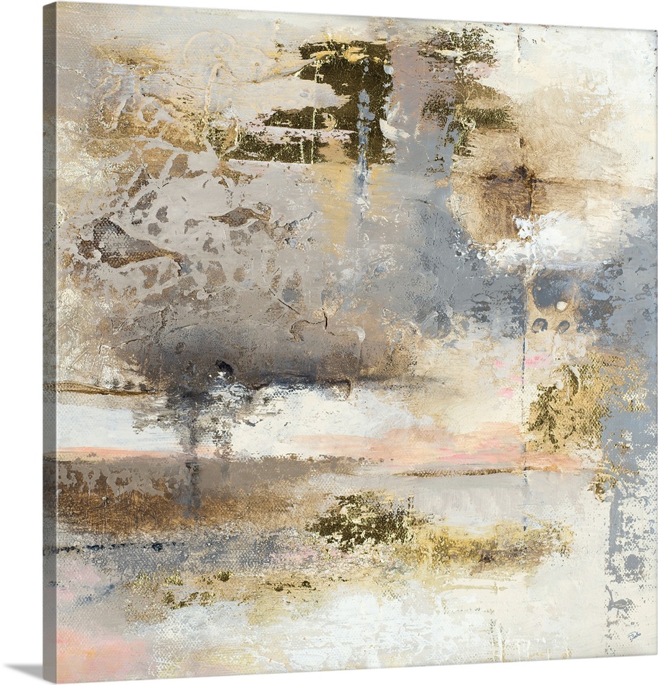 Contemporary artwork featuring earthy  distressed paint that reveals rock-like textures.