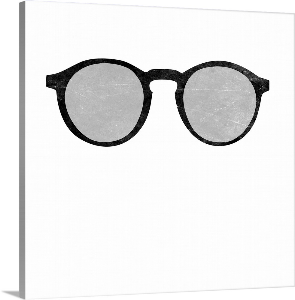 A pair of black and gray glasses on a solid white background.