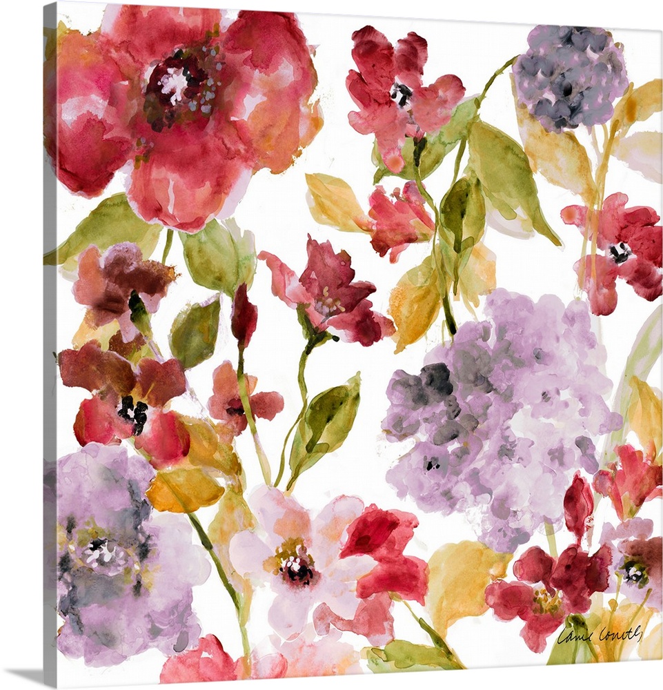 A floral watercolor painting with both dark and light hues.