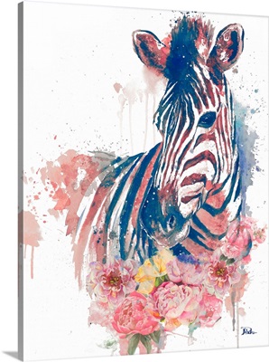 Floral Watercolor Zebra