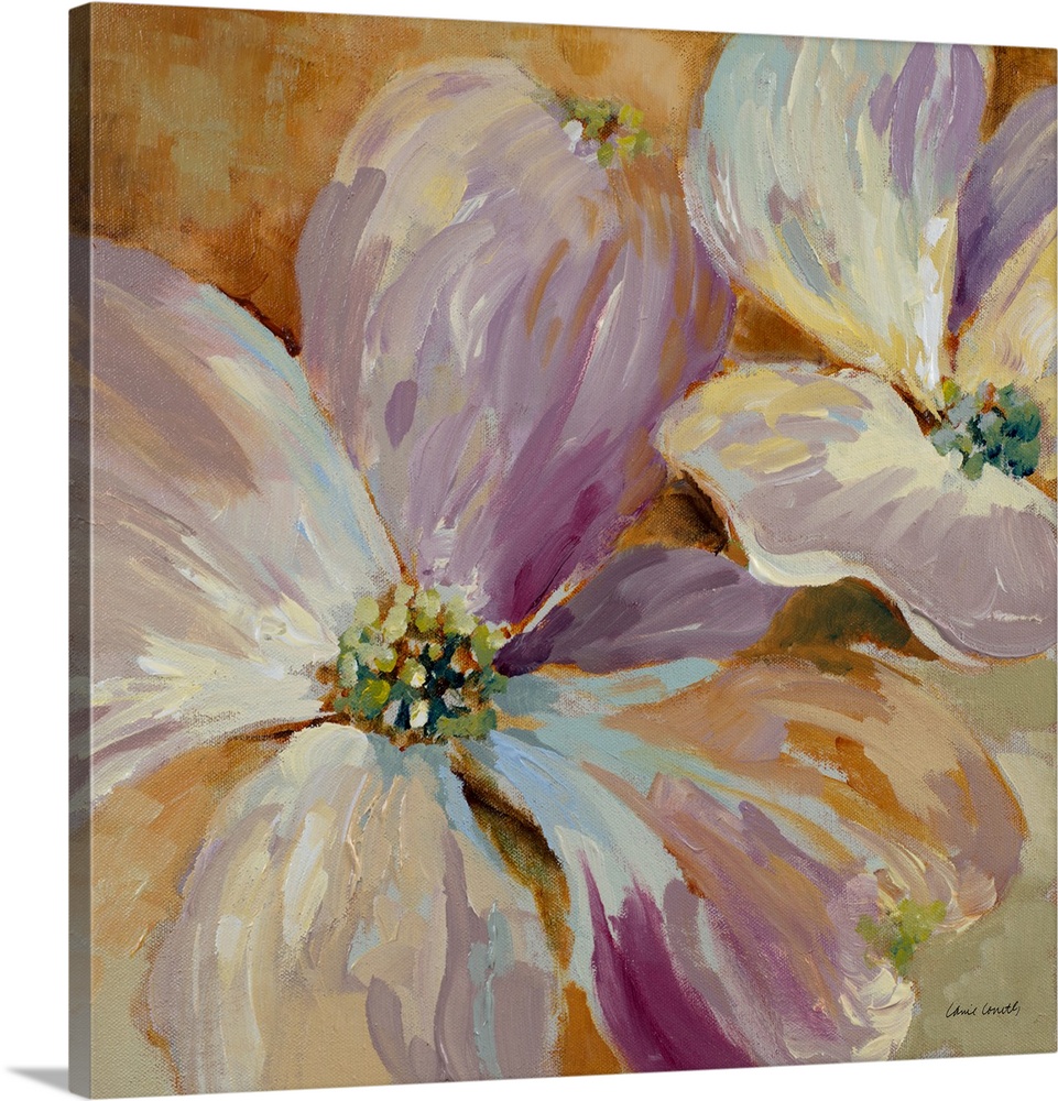 This decorative artwork features subdued colors with visible brush strokes.