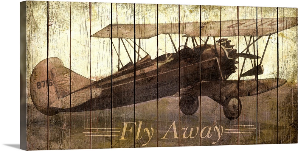Vintage photo of an airplane on canvas with a wooden and grungy texture overlaid on top.