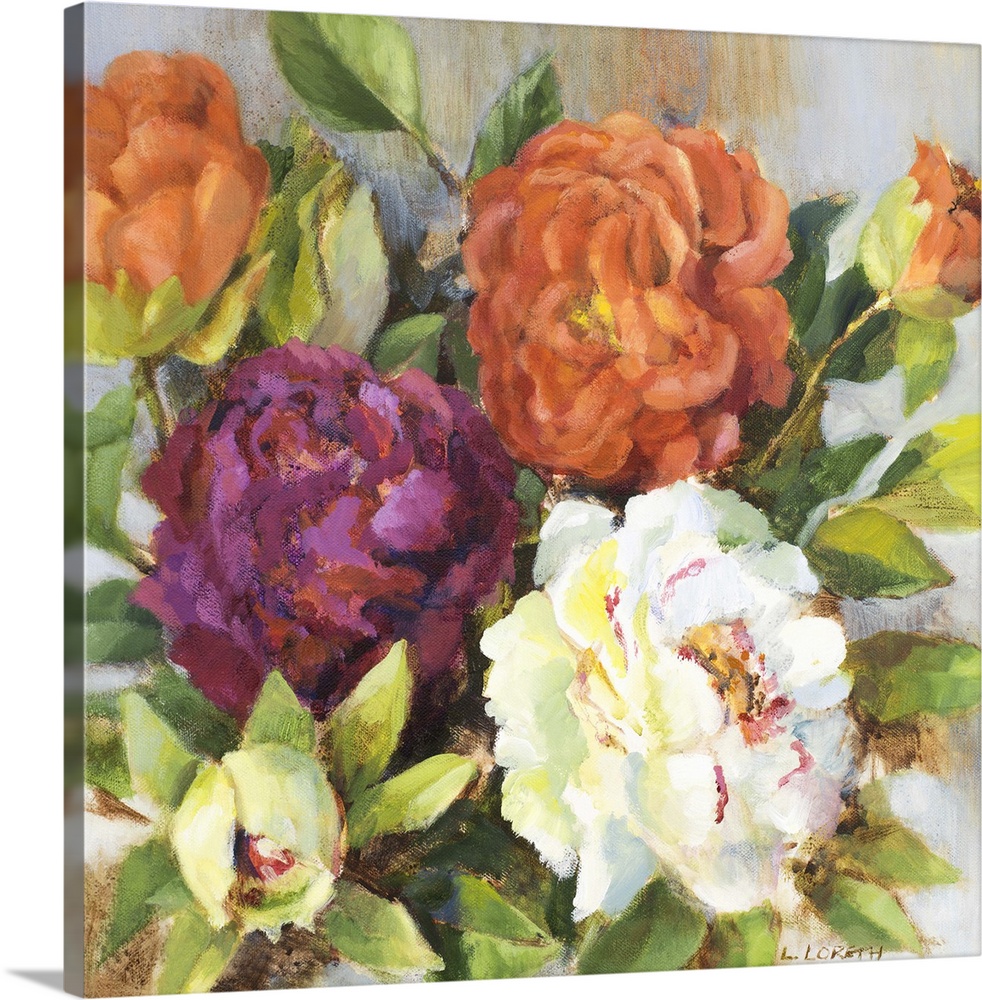 Colorful painting of a bouquet of big beautiful flowers.