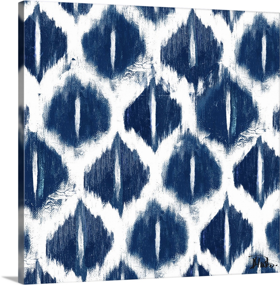 Contemporary blue Ikat pattern with a weathered and rustic look to it.