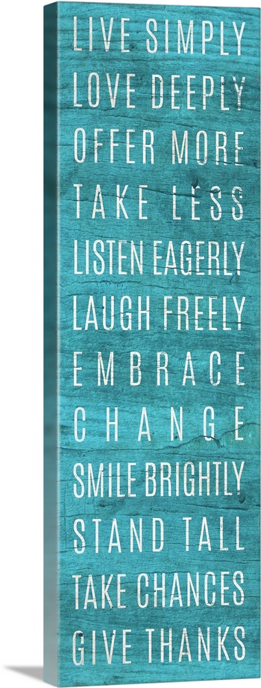 A list of "rules" for living well in white lettering on teal blue.