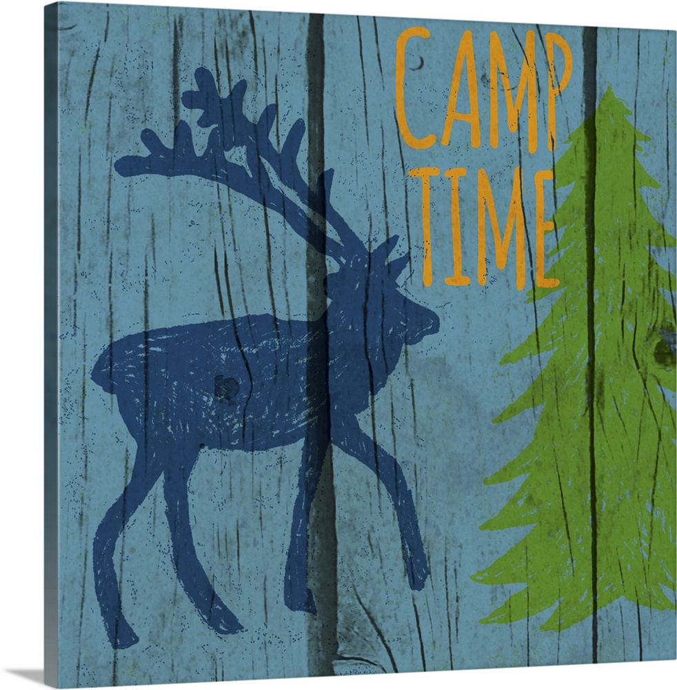 Brightly colored image of an elk in the forest with a wooden board texture.