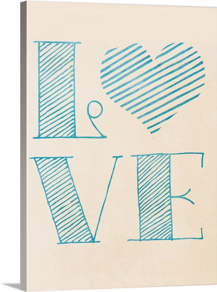 The word "love" in a light blue sketch style, with a heart.