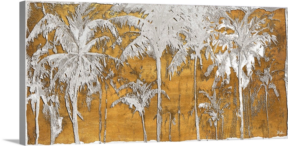 Silver palm trees on a gold background.