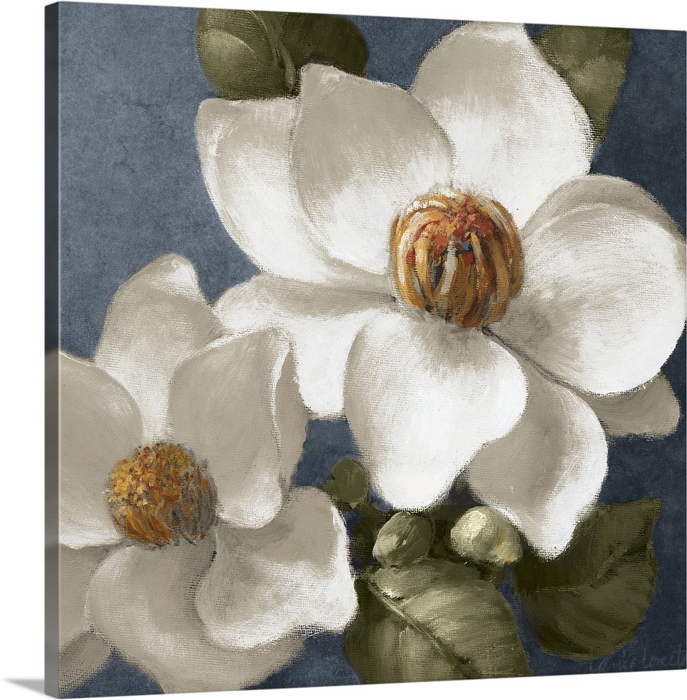 Magnolias on Blue II Wall Art, Canvas Prints, Framed Prints, Wall Peels