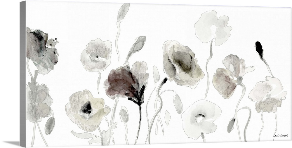 A floral painting with muted colors.