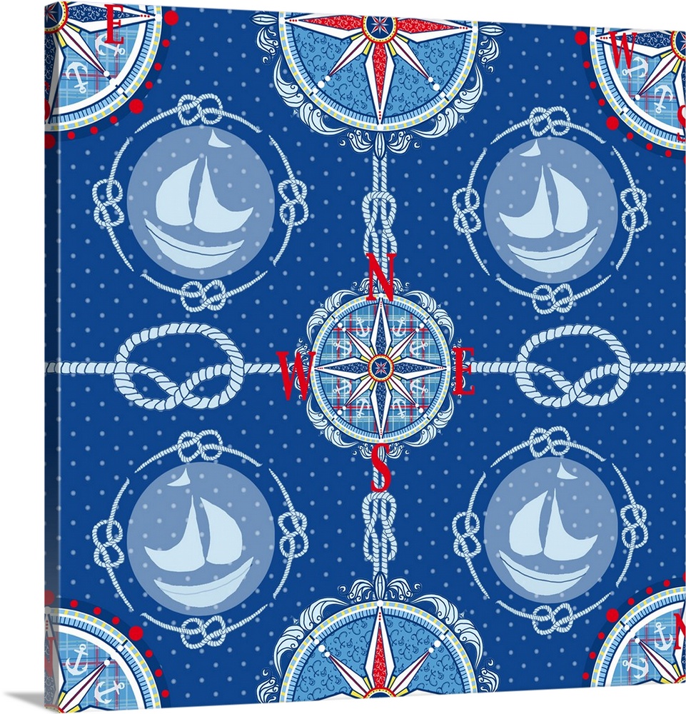 Symmetrical nautical decor with a compass in the center.