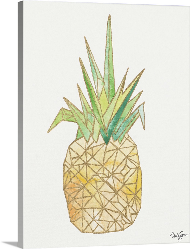 A pineapple with golden outlines, making it look geometric.