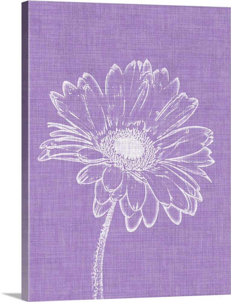 White flower design on a textured purple background.