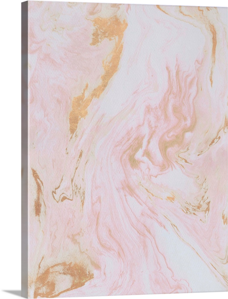 Marbleized pink color fills this contemporary artwork with gold accents.