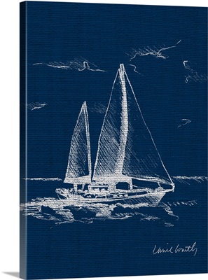 Sail Boat on Blue Burlap II