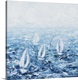 image thumbnail of A cool toned contemporary abstract painting of four white sail boats on choppy ocean water.