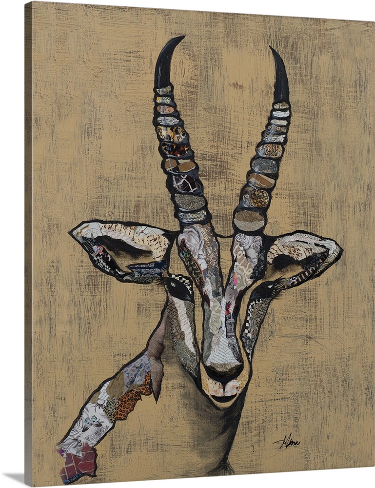 Portrait of a Thompson's Gazelle with patterned collage elements.