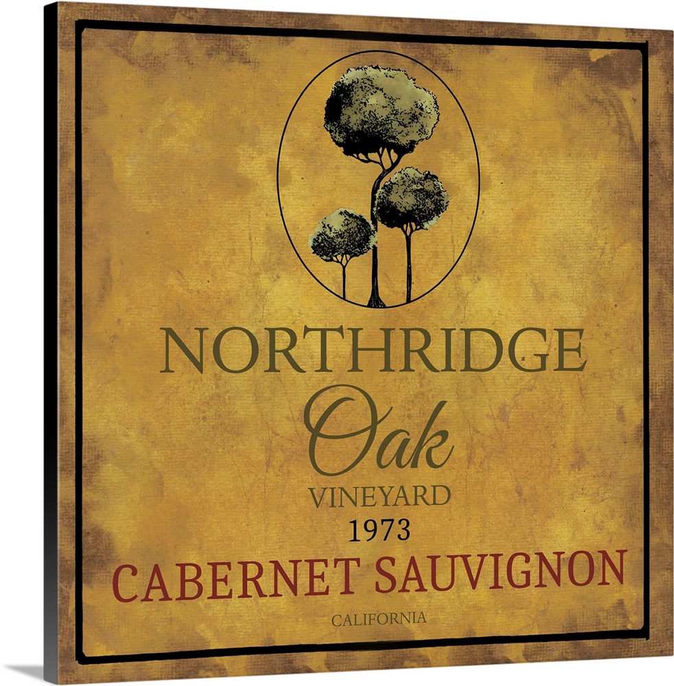 Contemporary artwork of a vintage stylized California Cabernet Sauvignon wine bottle label.