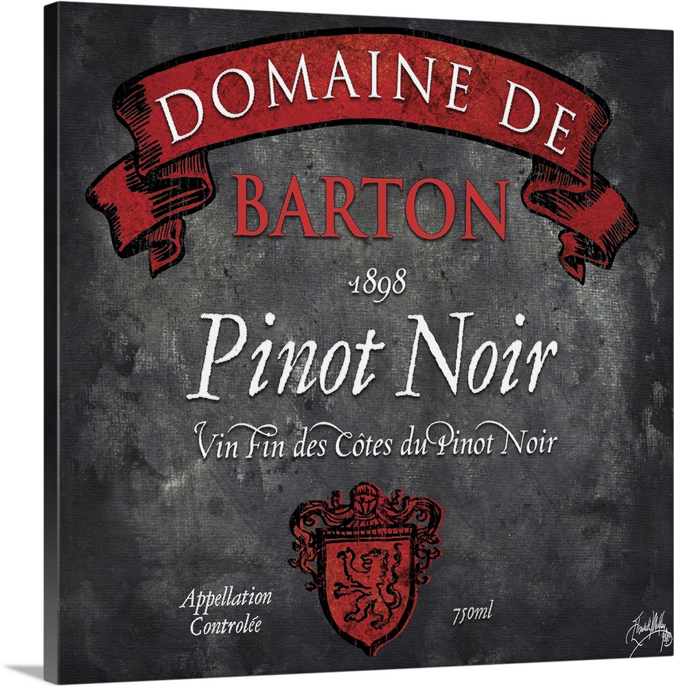 Contemporary artwork of a vintage stylized Pinot Noir wine bottle label.