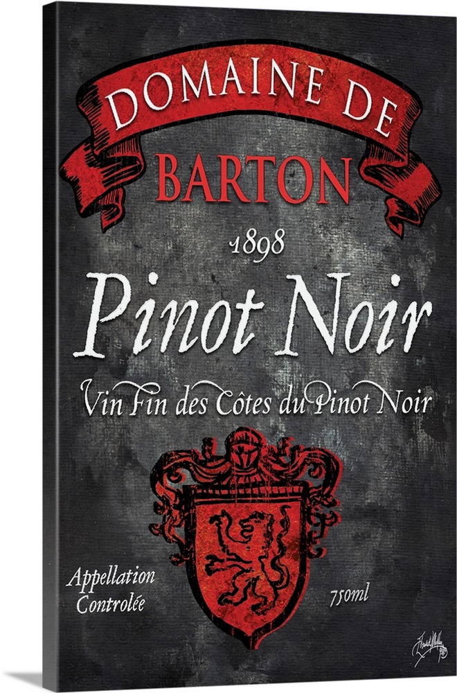 Contemporary artwork of a vintage stylized Pinot Noir wine bottle label.