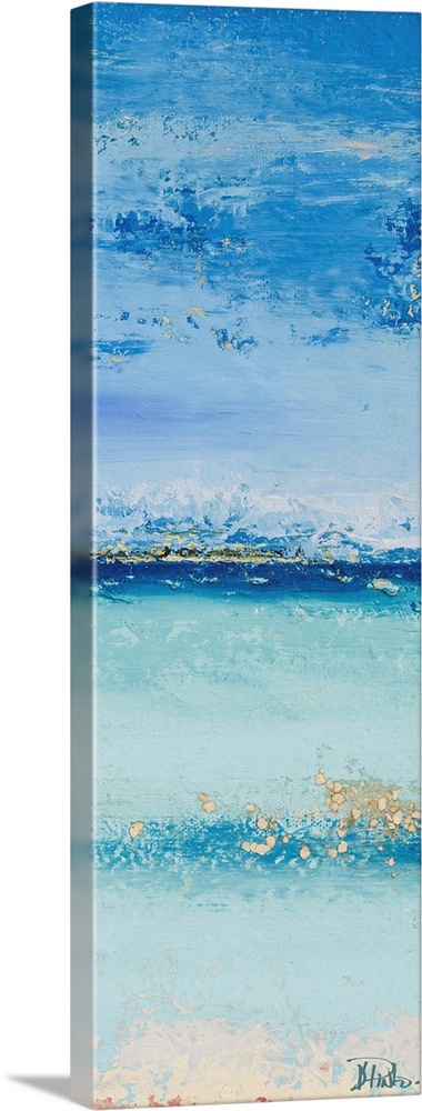 Abstract painting of a light blue colorscape resembling the ocean from a beach view.