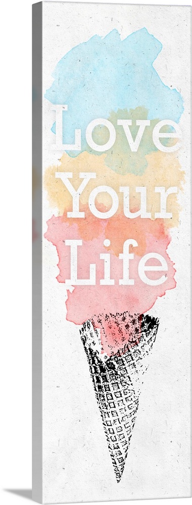 Image of an ice cream cone with three 'scoops' of watercolor, and the phrase "Love Your Live."