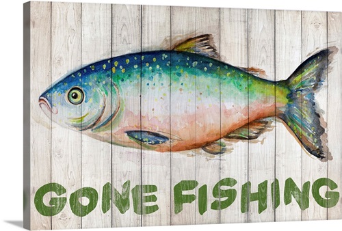 Gone Fishin' Wood Fishing Lure Sign Fine Art Print by Veruca Salt at