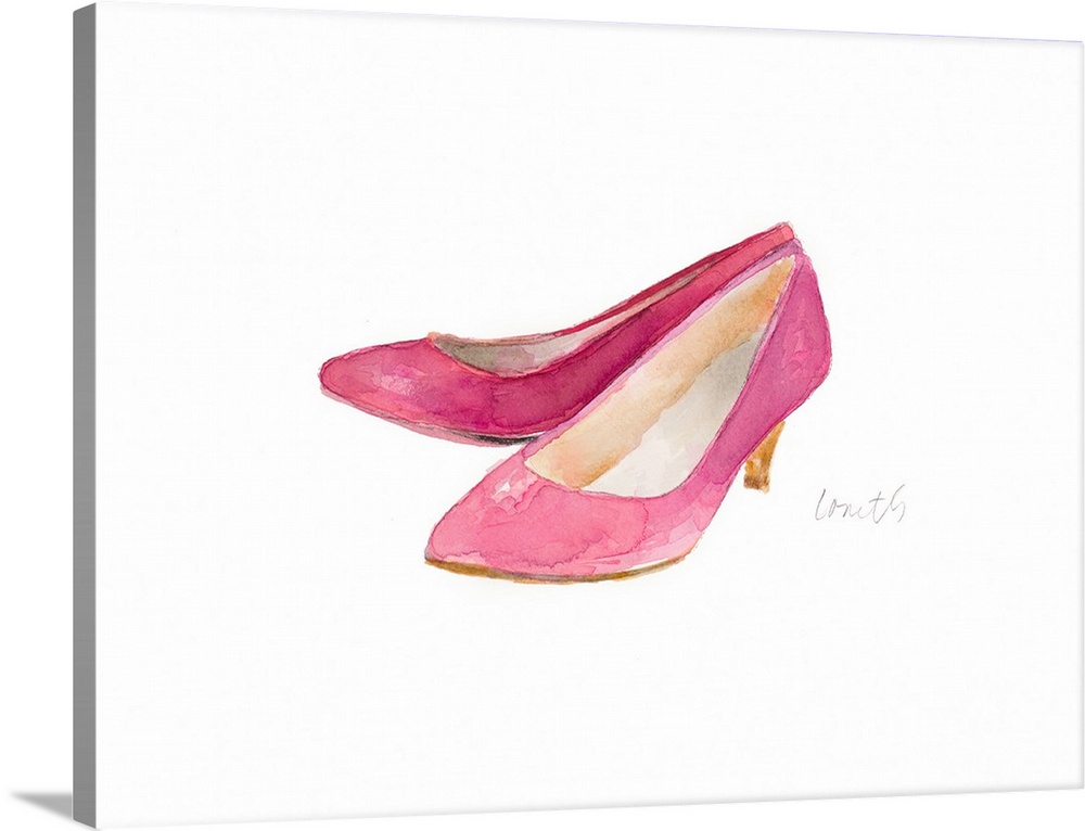 Watercolor painting of a pair of pink heels.