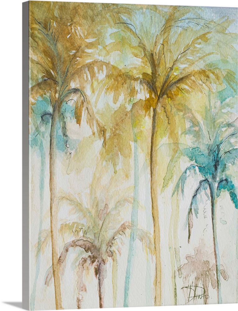 Watercolor Palms in Blue II