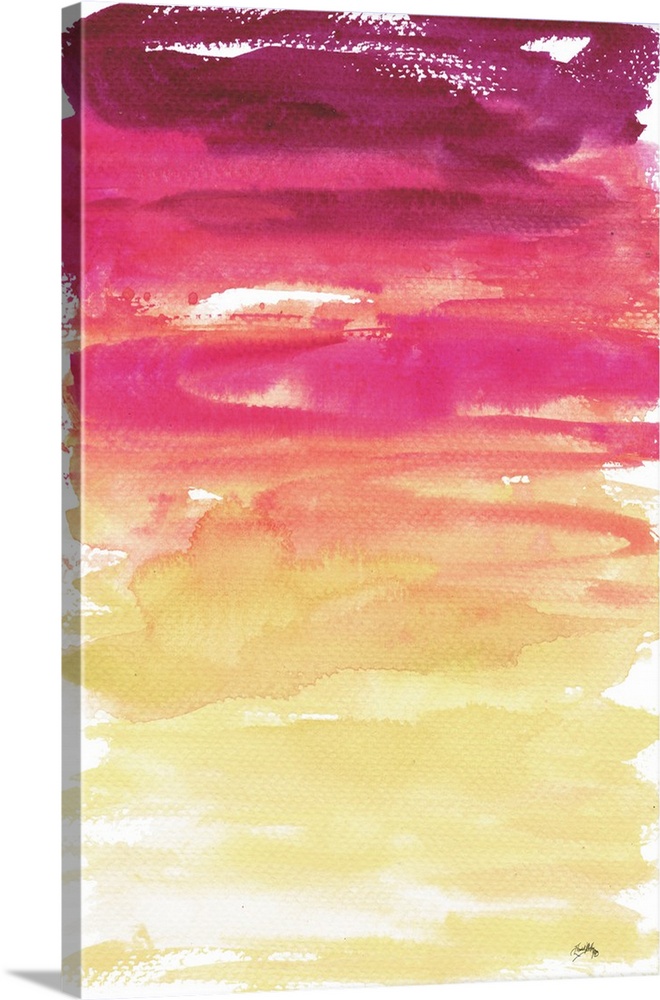 Pink to yellow gradient watercolor painting.