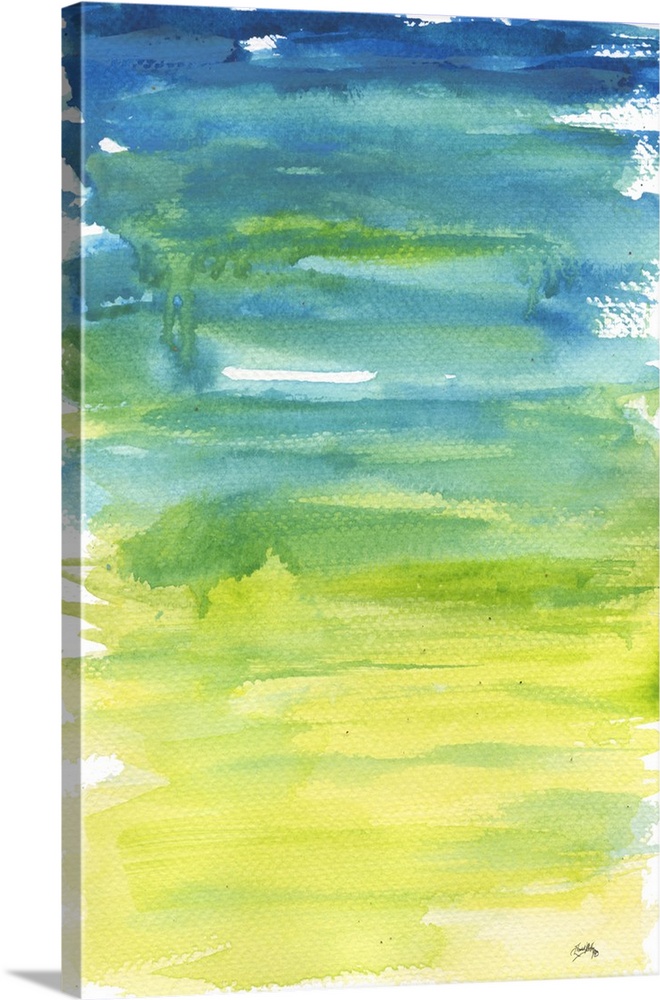 Blue to yellow gradient watercolor painting.