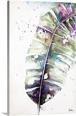 Watercolor Plantain Leaves with Purple II