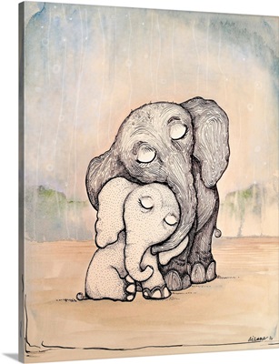 Whimsical Mom and Baby Elephant