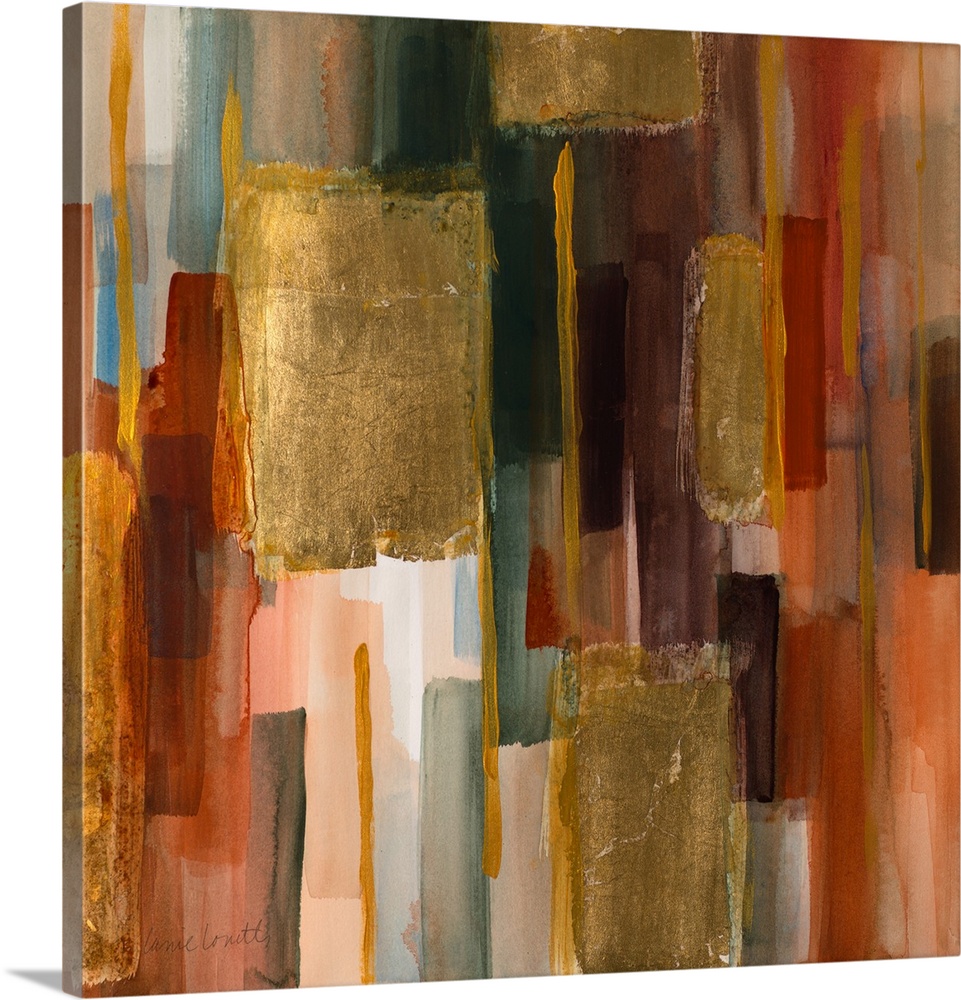 Abstract artwork of tall vertical lines in subdued romantic colors.