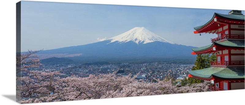 Mount Fuji With Cherry Blossoms And Traditional Pagoda | Great Big Canvas
