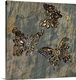 image thumbnail of Square painting with three butterflies made out of non connecting shapes, in gold and lavender shiny hues on a stone textu...