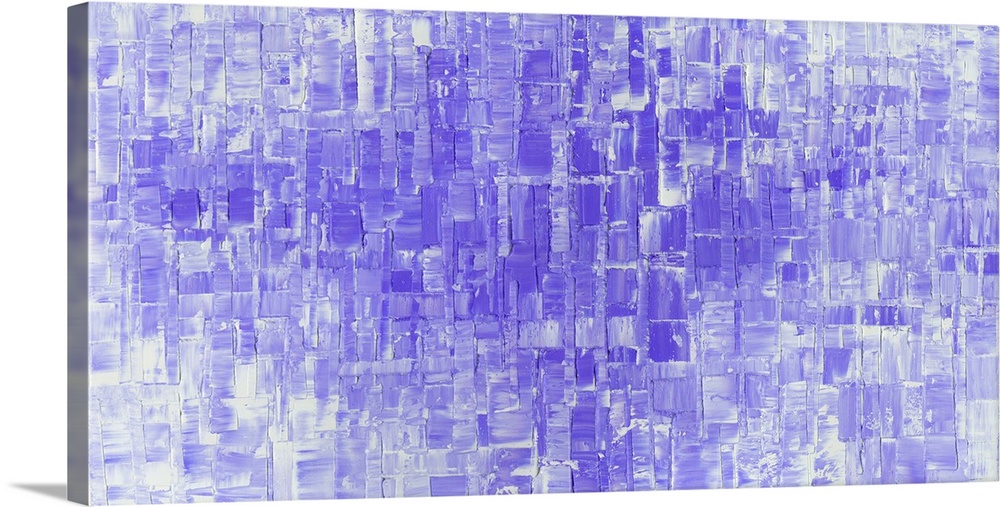 Large abstract art in shades of purple and white with geometric shapes.