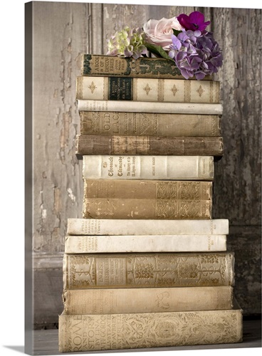 Stack of Antique Books and Eyeglasses For sale as Framed Prints