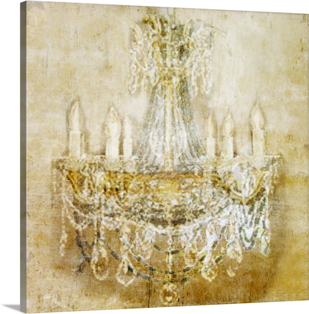 Contemporary artwork of a vintage looking chandelier, on a stressed and rustic looking background.