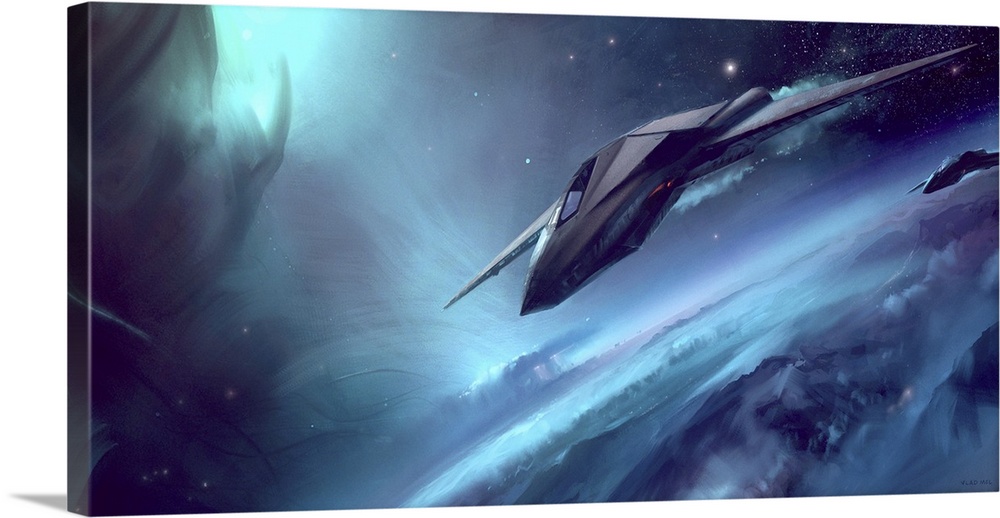Painting of suborbital scout planes and alien ship.